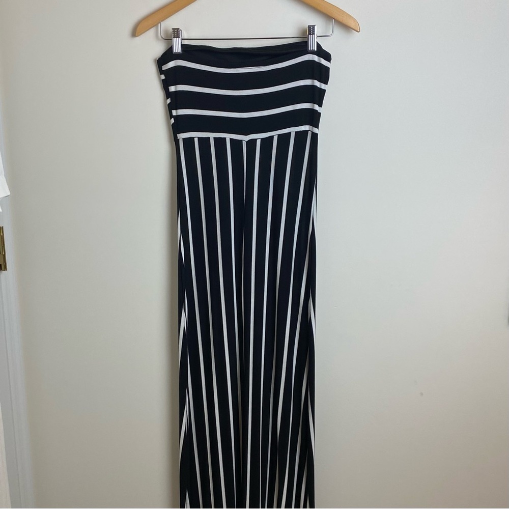 PRIVY Black & White Striped Maxi Dress Strapless Small - Picture 3 of 6